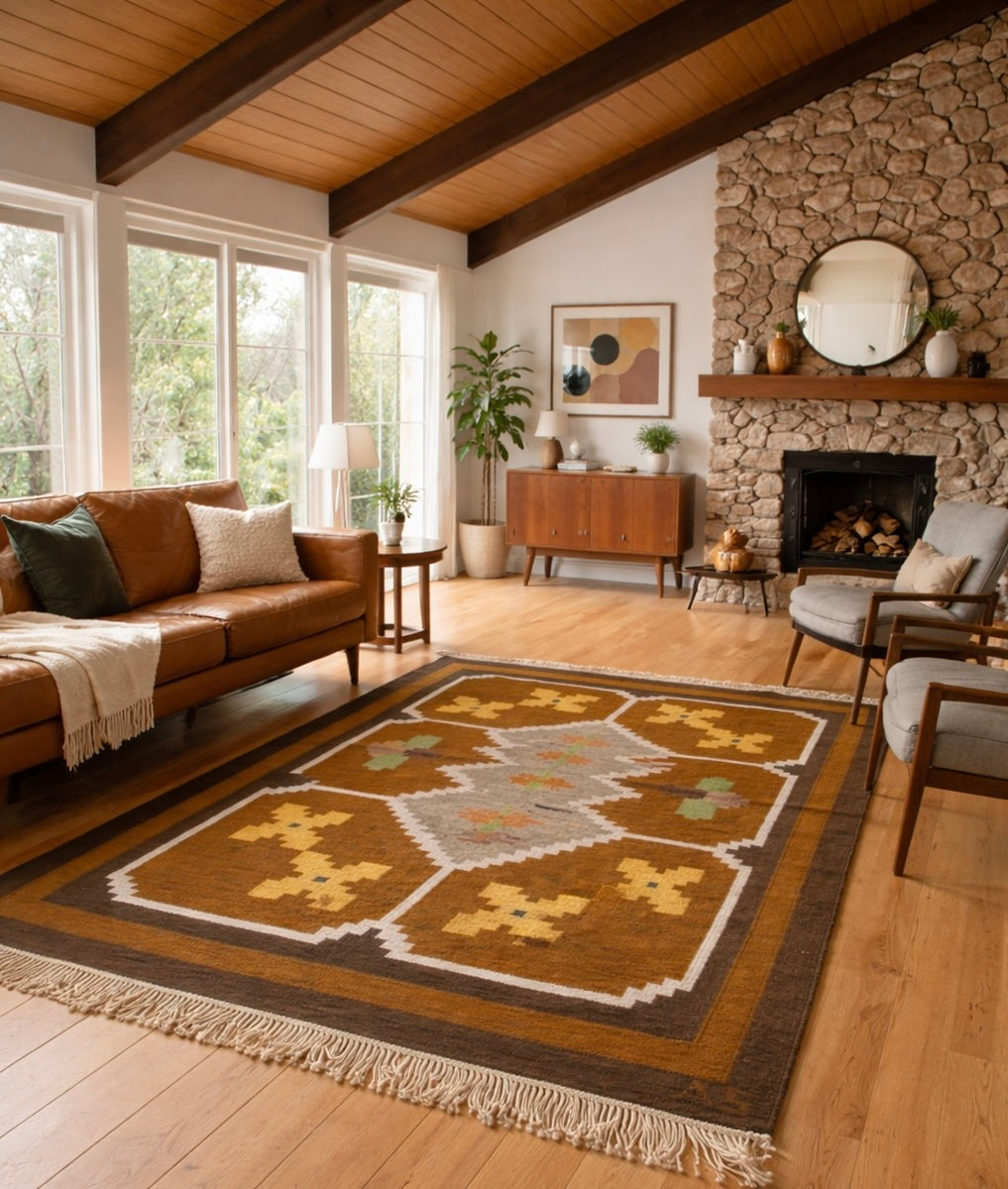 Mid Century Modern Vintage Swedish Handwoven Röllakan Wool Rug