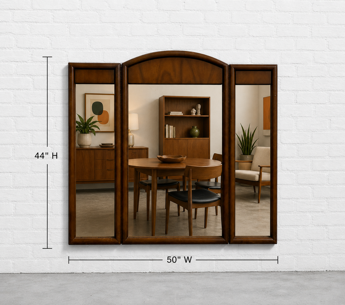 Mid Century Modern Tri-Fold Walnut Vanity Mirror | 3 Panel