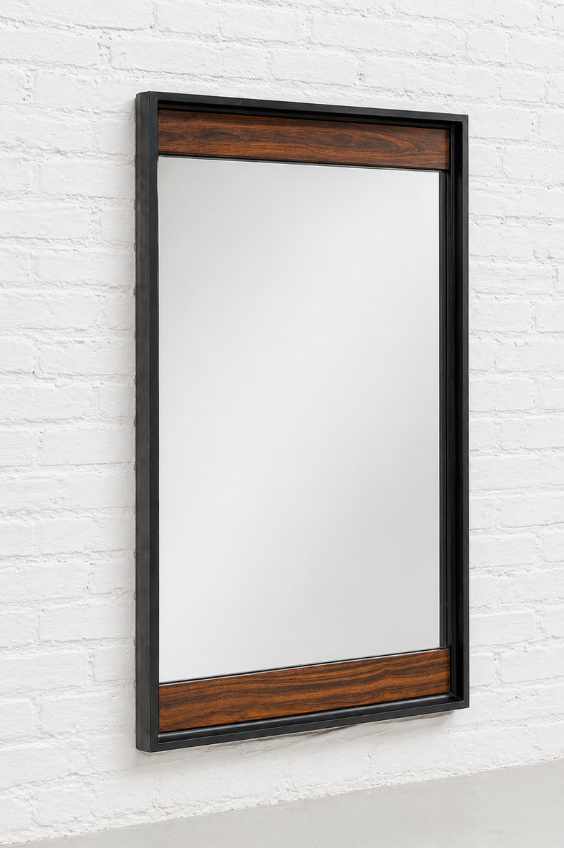 Vintage Mid Century MODERN Ebonized + Rosewood MIRROR by American