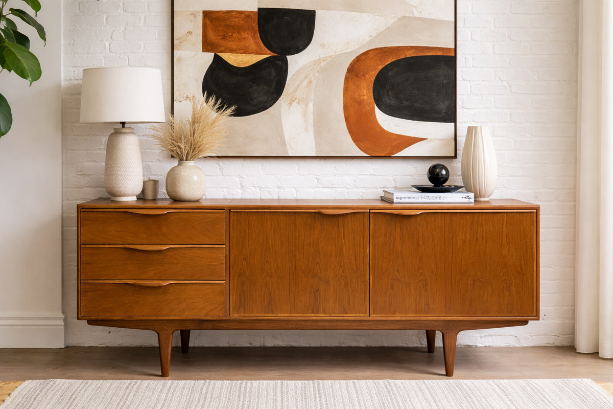 FUNKY + Sculptural Mid Century MODERN styled CREDENZA | Teak Media