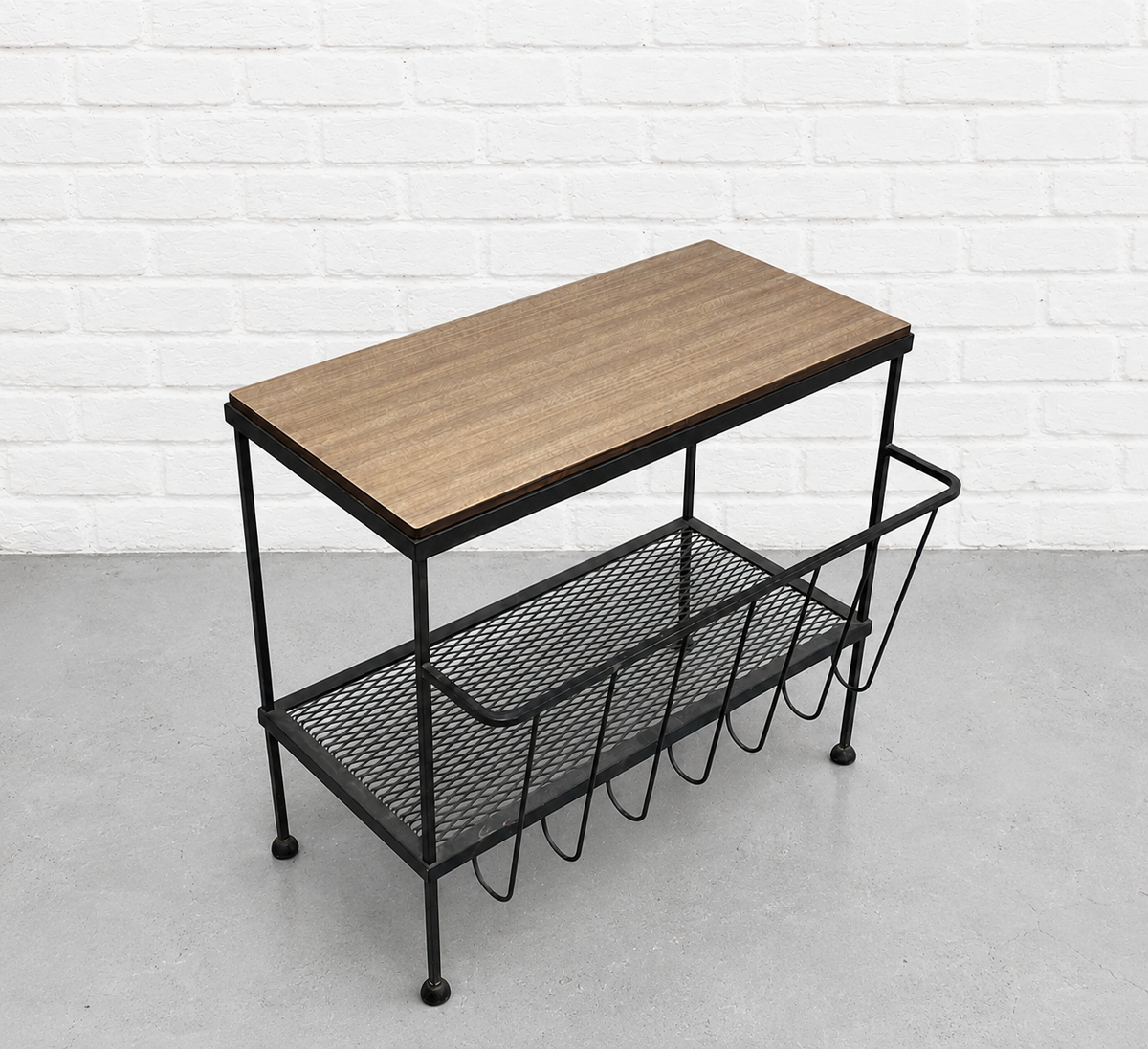 Mid Century Modern Industrial Black Metal Bookcase | Bench
