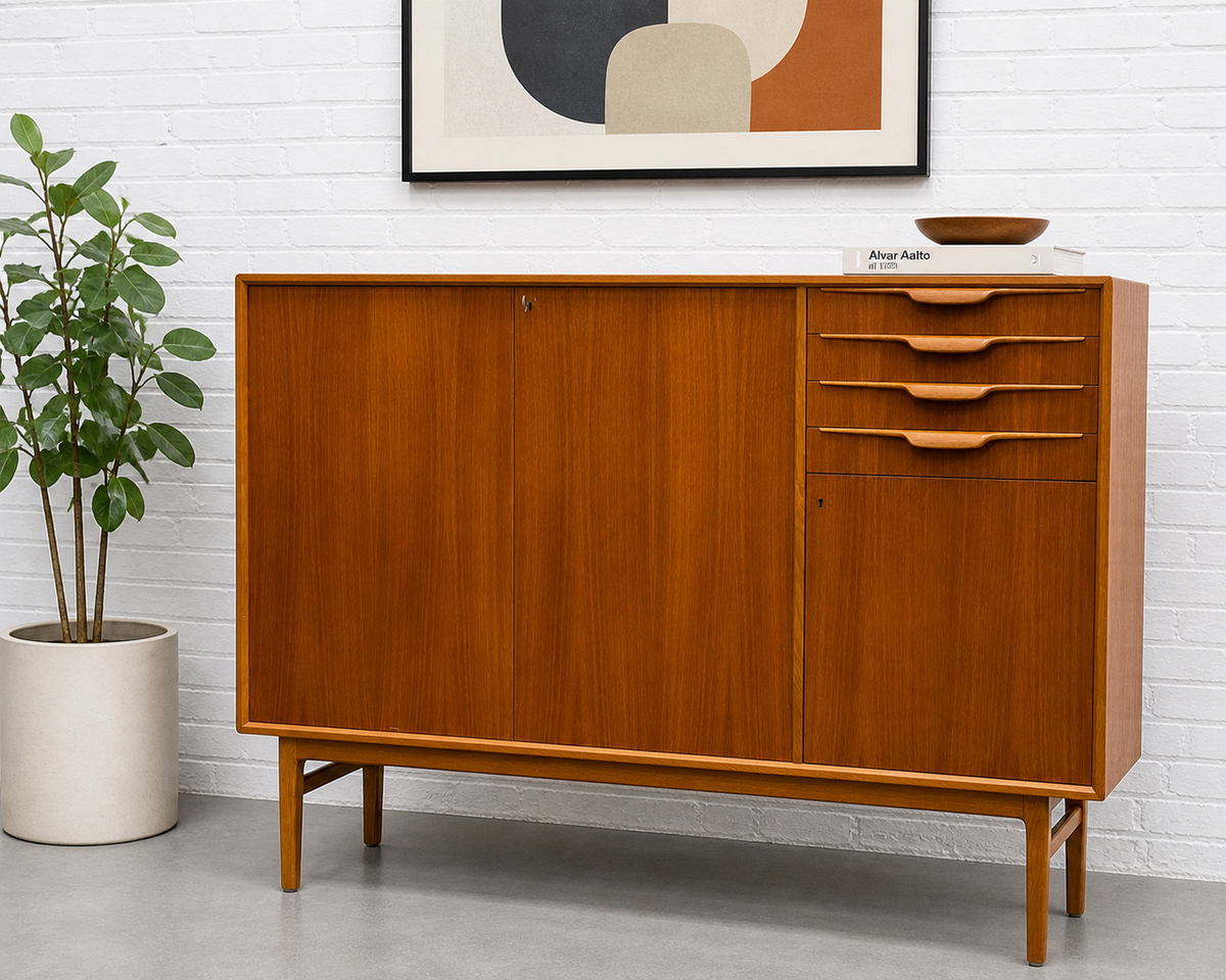 Mid Century Modern Teak Highboard Sideboard | Swedish Credenza by