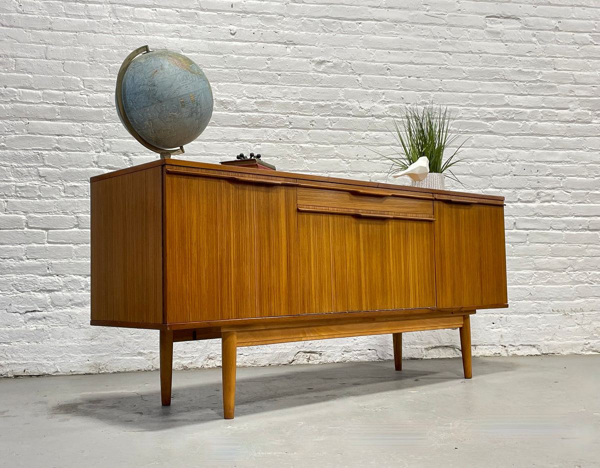 Mid Century Modern Zebrawood Sideboard / Credenza | Drop Front Bar