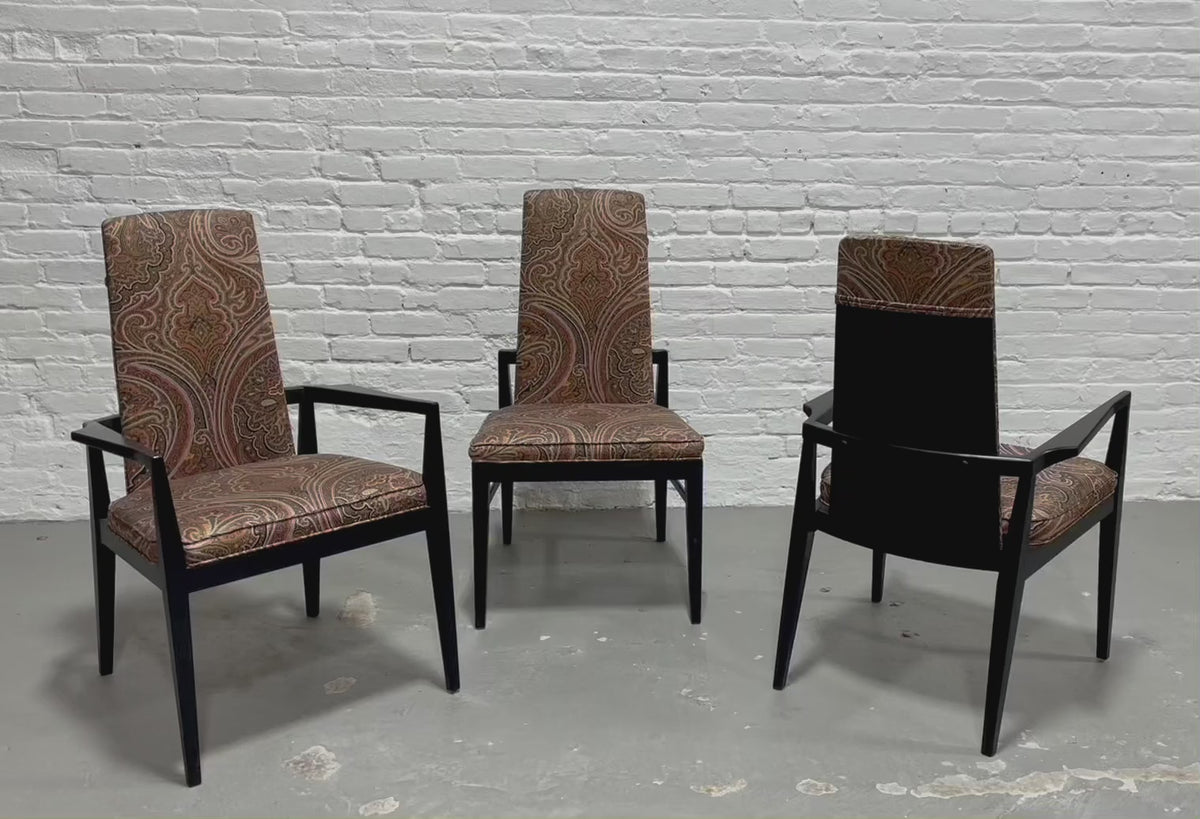 Mid Century Modern Paisley Ebonized Dining Chairs, Set of Three  display picture 1