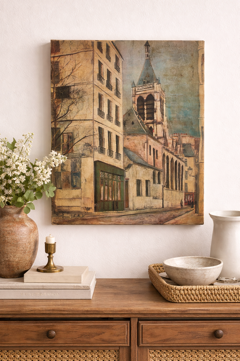Mid Century Paris Street Scene Canvas | After Maurice Utrillo