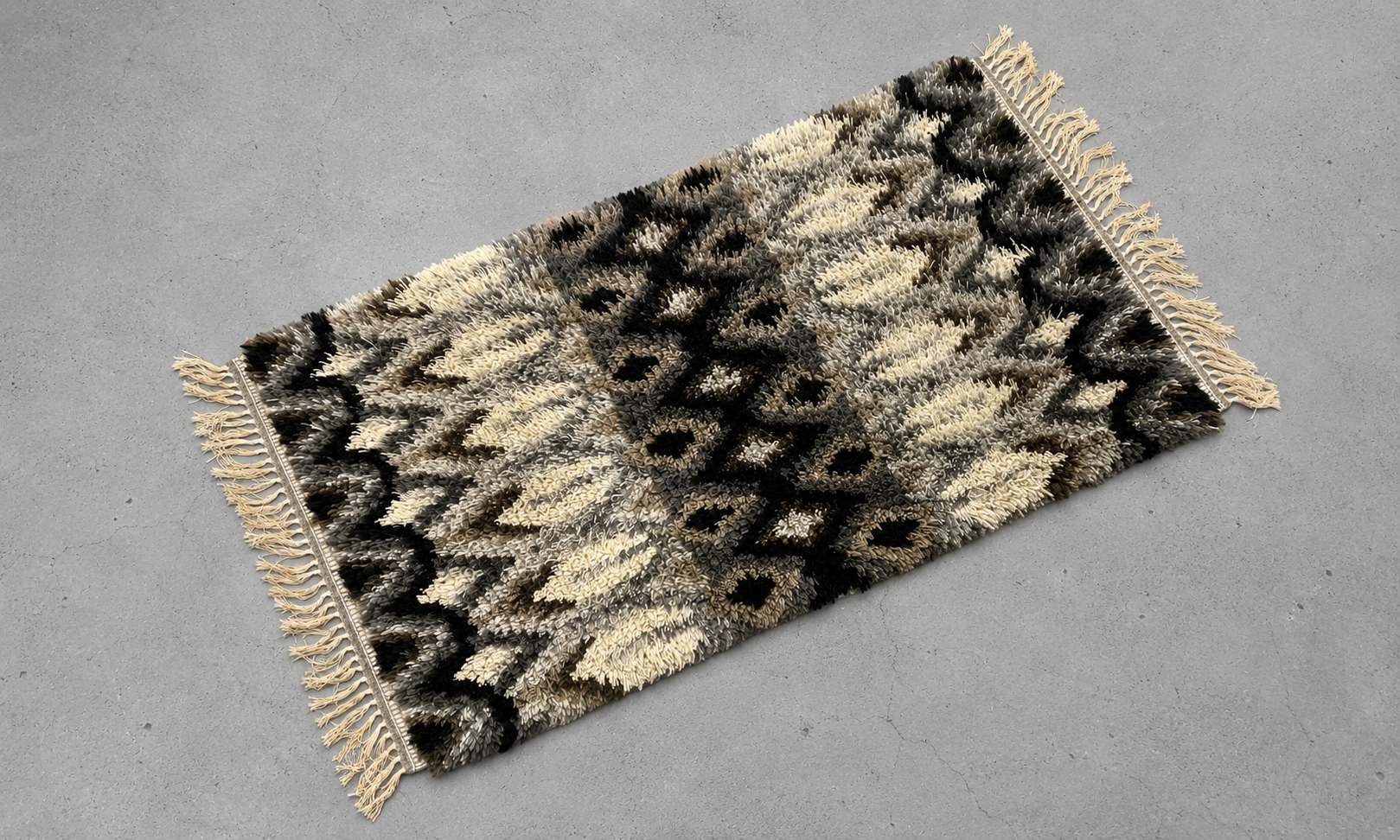 60s 北欧 RYA RUG リーヤラグ ミッドセンチュリー vintage Mid Century Modern Scandinavian Rya Rug | Gray Black Cream | 1960s