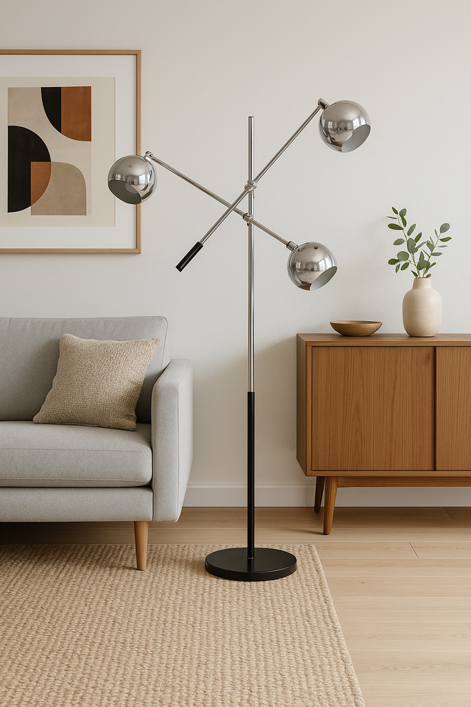 mid century modern mcm chrome eyeball floor lamp by robert sonneman for george kovaks articulating three arms
