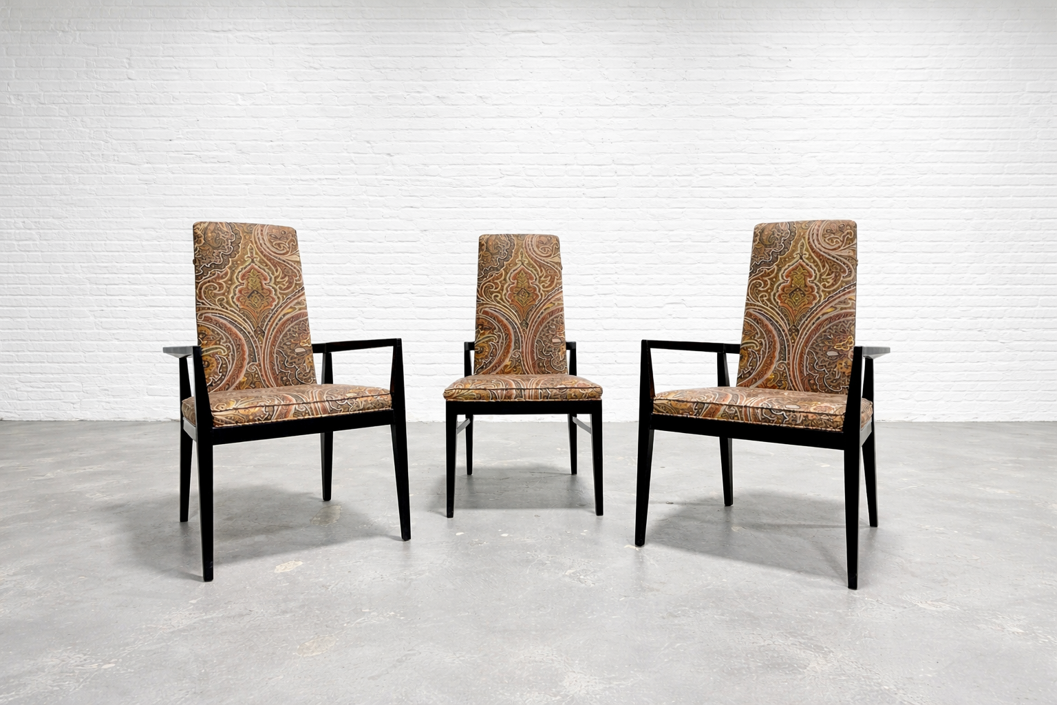 Mid Century Modern Paisley Ebonized Dining Chairs, Set of Three  display picture 1