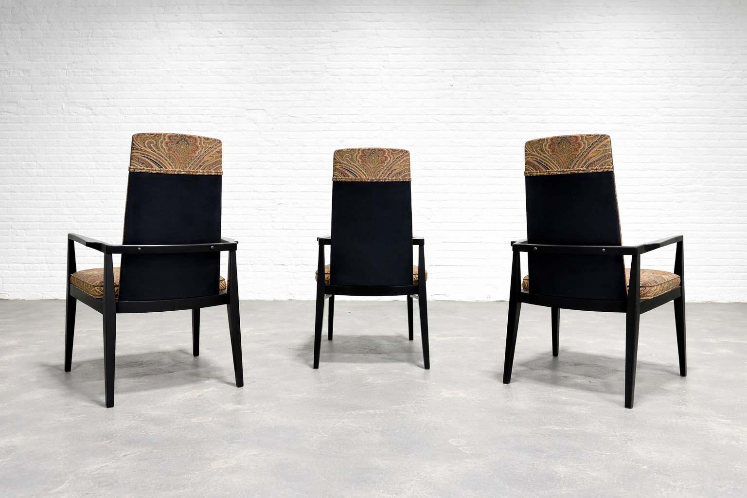 Mid Century Modern Paisley Ebonized Dining Chairs, Set of Three  display picture 1