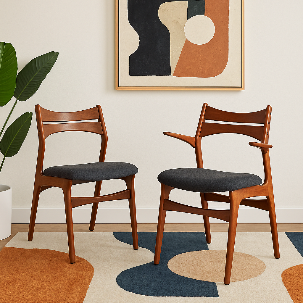 Mid Century MODERN Pair of Teak DINING CHAIR by Erik Buch for