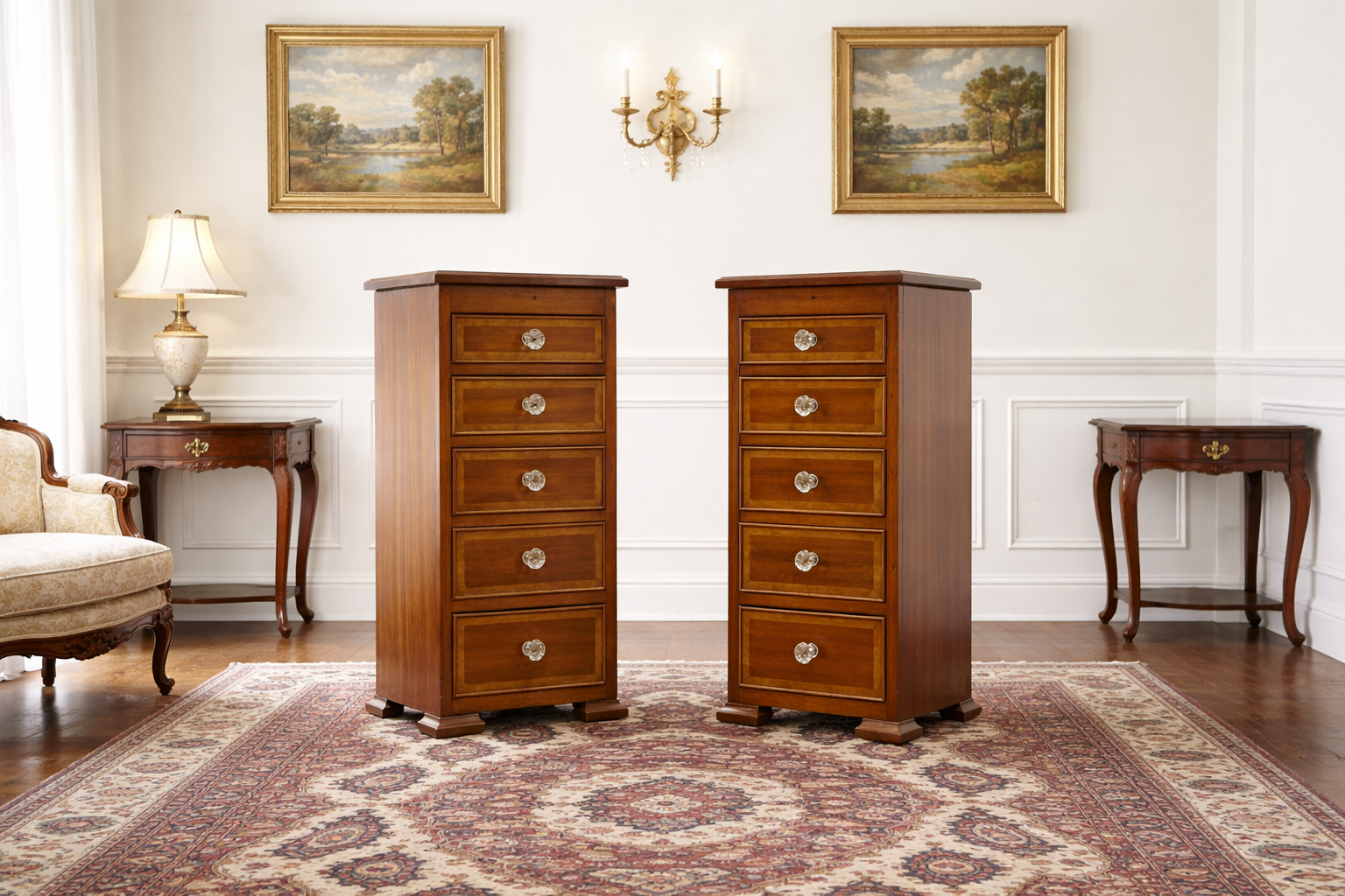 PAIR of Federal Style Narrow Mahogany Dressers