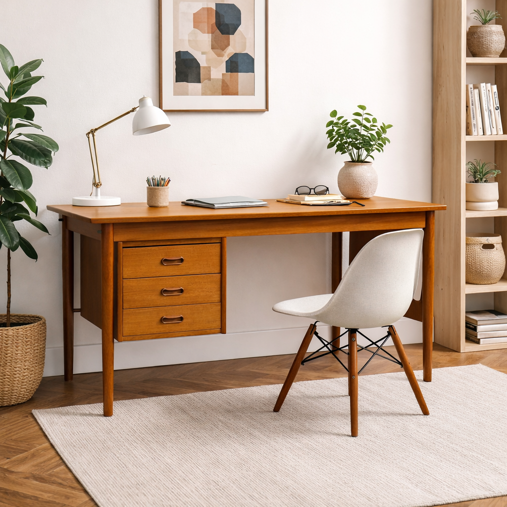 DANISH Mid Century Modern TEAK Double Sided DESK + Drop Leaf