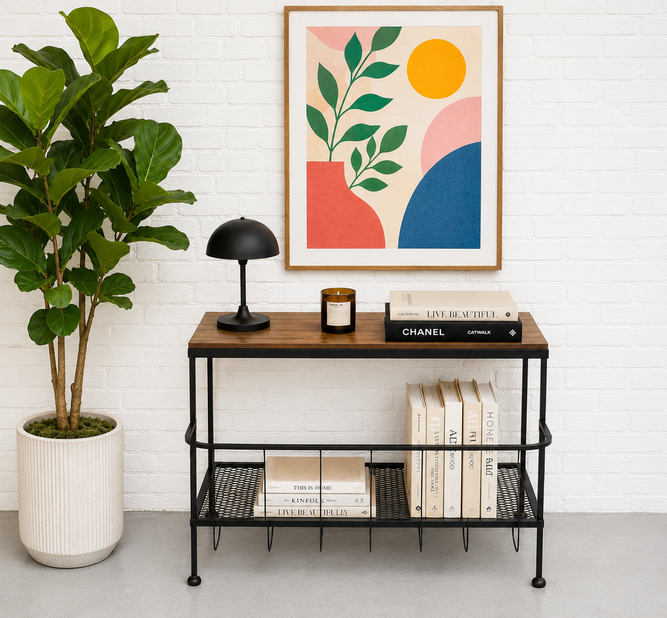 Mid Century Modern Industrial Black Metal Bookcase | Bench