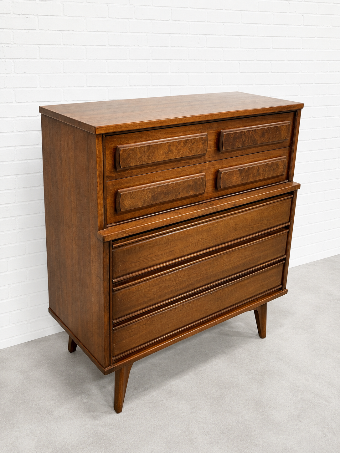 mid century modern dresser set Mid Century Modern Walnut DRESSER by United Furniture Co. | Burled Drawers