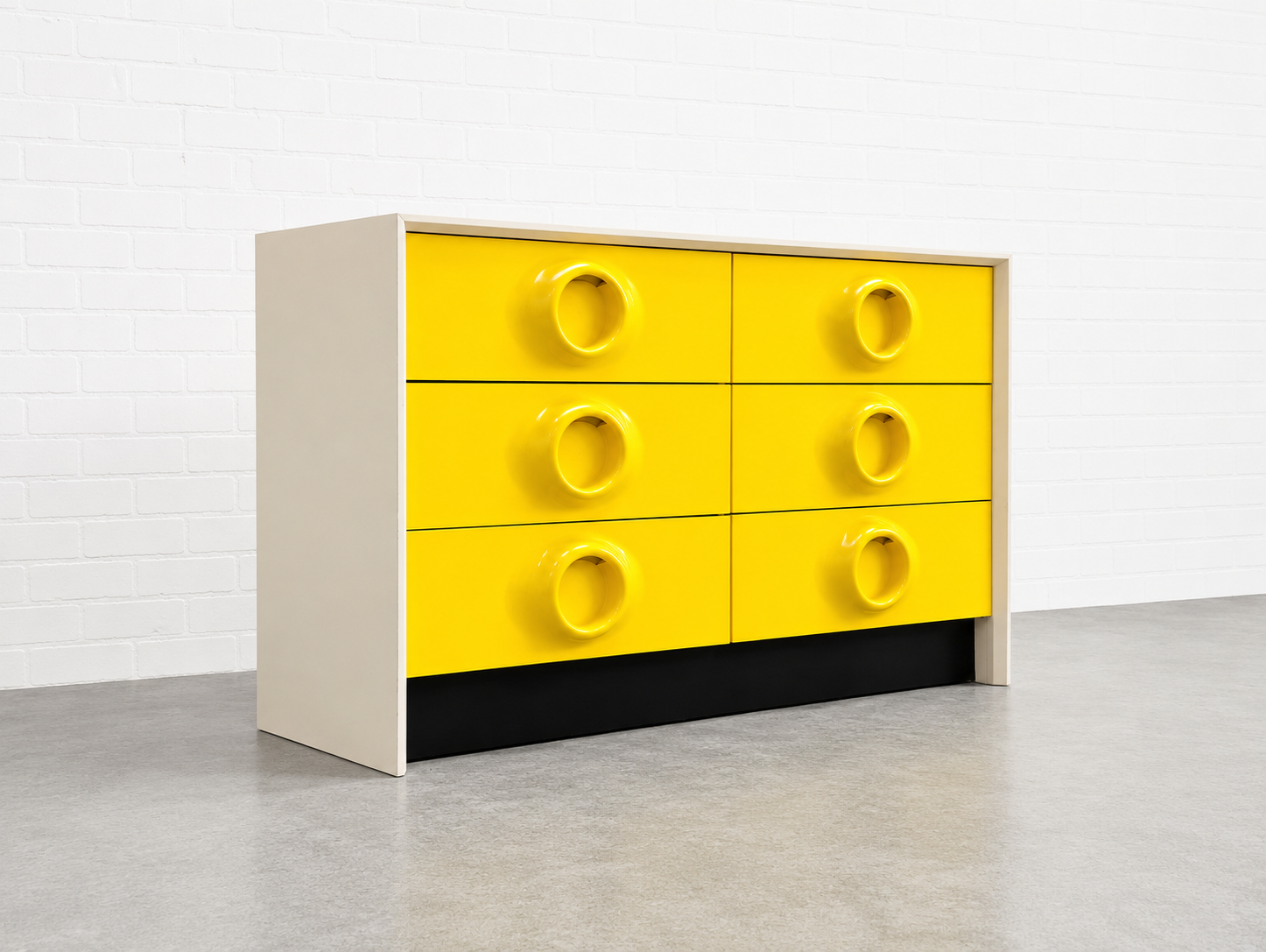 Mid Century Modern YELLOW Double DRESSER In The Style of Raymond Loewy