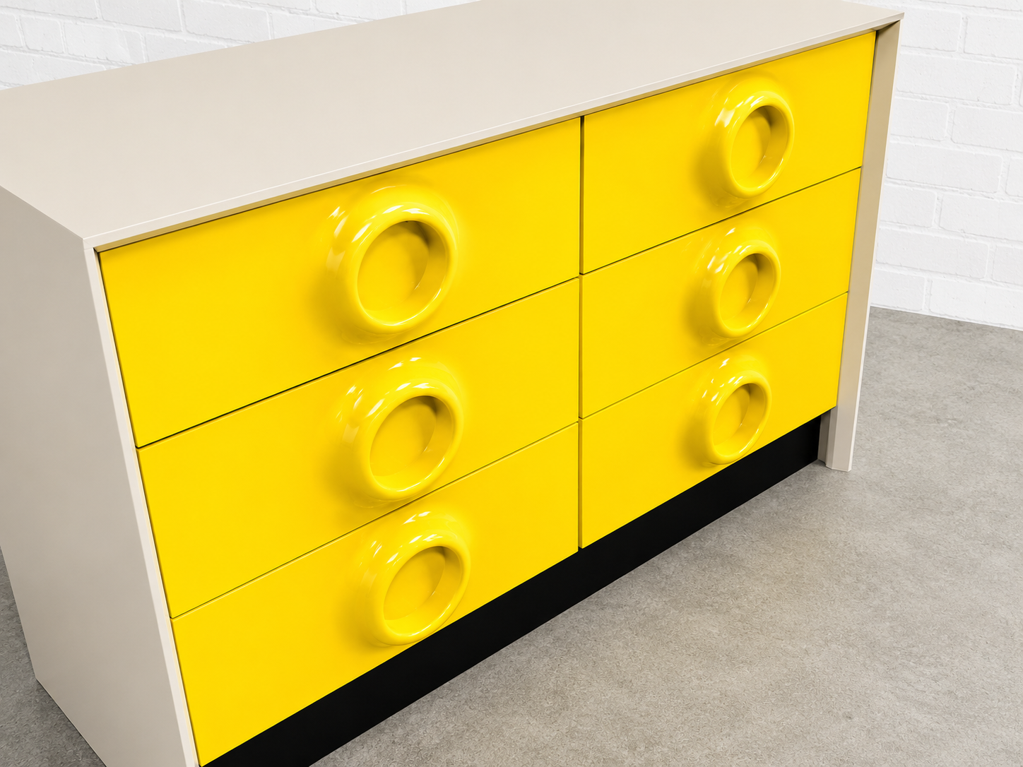 Mid Century MODERN YELLOW Double DRESSER in the style of Raymond Loewy