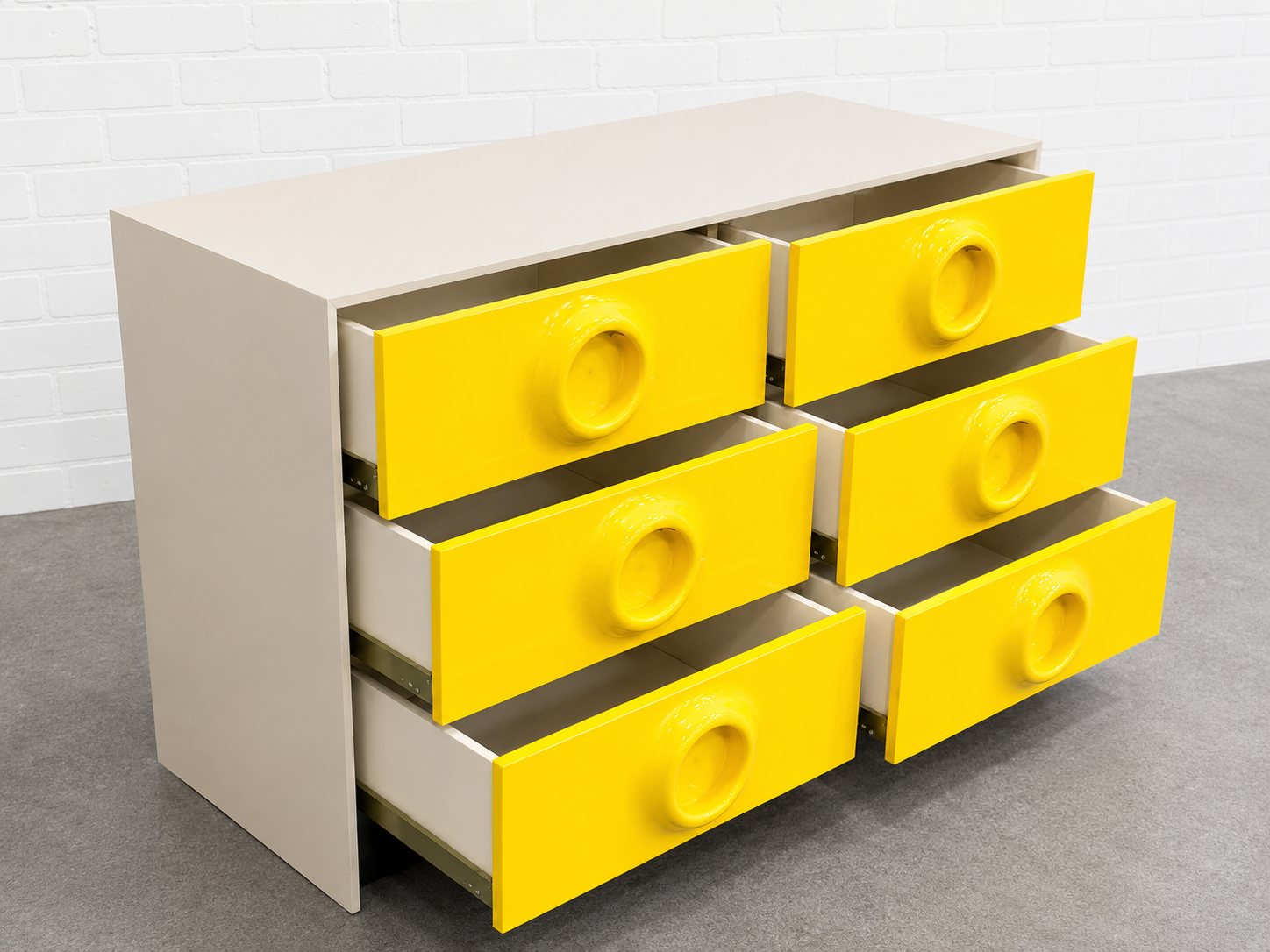 Mid Century Modern YELLOW Double DRESSER In The Style of Raymond Loewy
