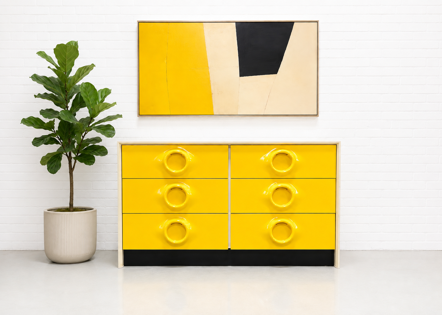 Mid Century Modern YELLOW Double DRESSER In The Style of Raymond Loewy