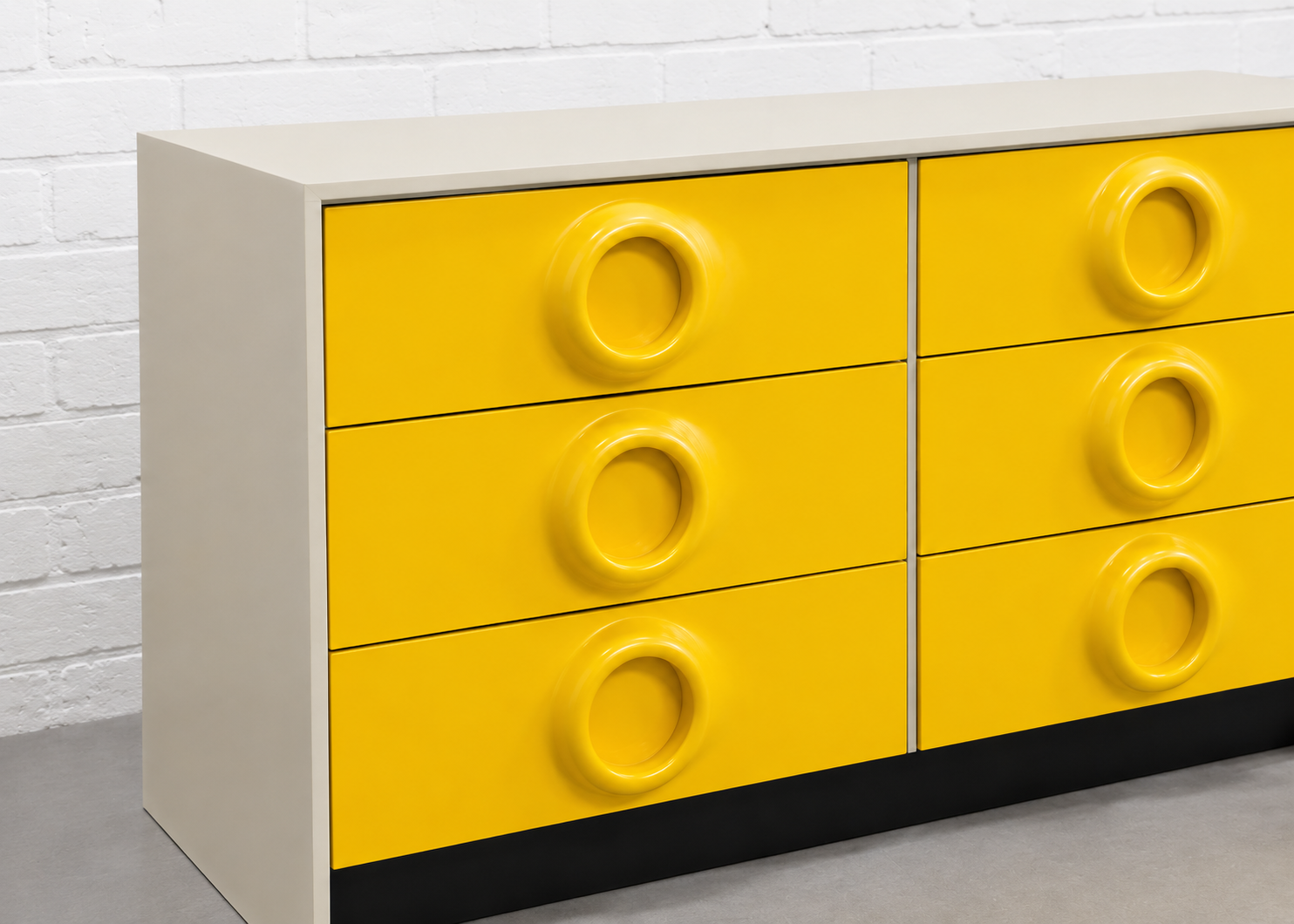 Mid Century MODERN YELLOW Double DRESSER in the style of Raymond Loewy –  Circa60