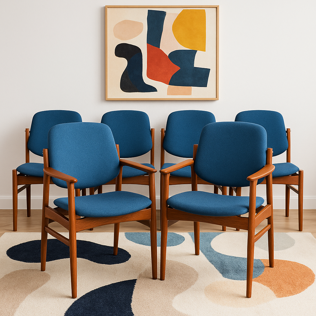RARE Mid Century Modern DANISH Teak Model 203 Dining CHAIRS by Arne Vodder for France & Daverkosen, Set of Six, c. 1960's