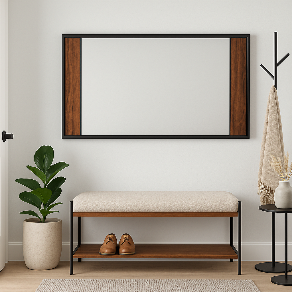 Vintage Mid Century MODERN Ebonized + Rosewood MIRROR by American