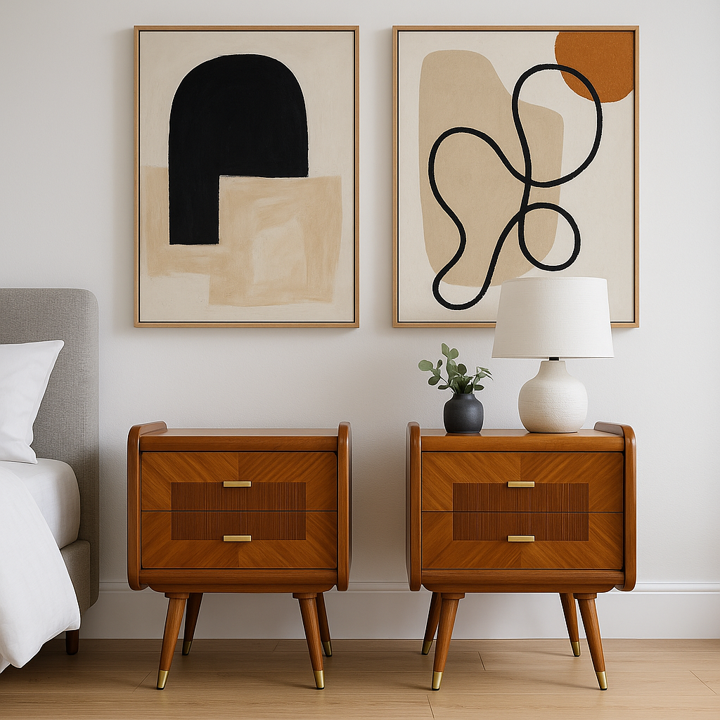 Mid Century MODERN Rosewood + Mahogany French NIGHTSTANDS, circa 1950s