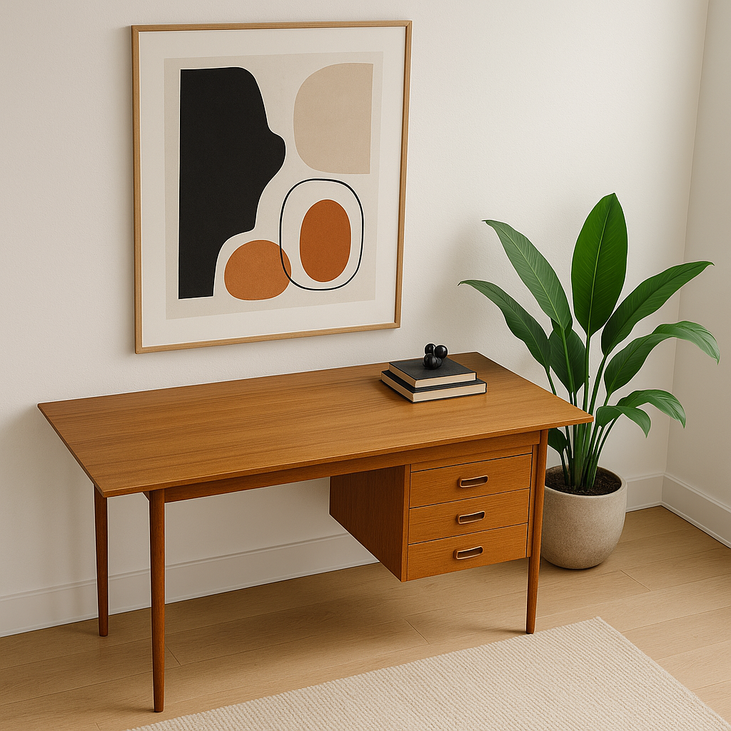 DANISH Mid Century Modern TEAK Double Sided DESK + Drop Leaf, 1960's