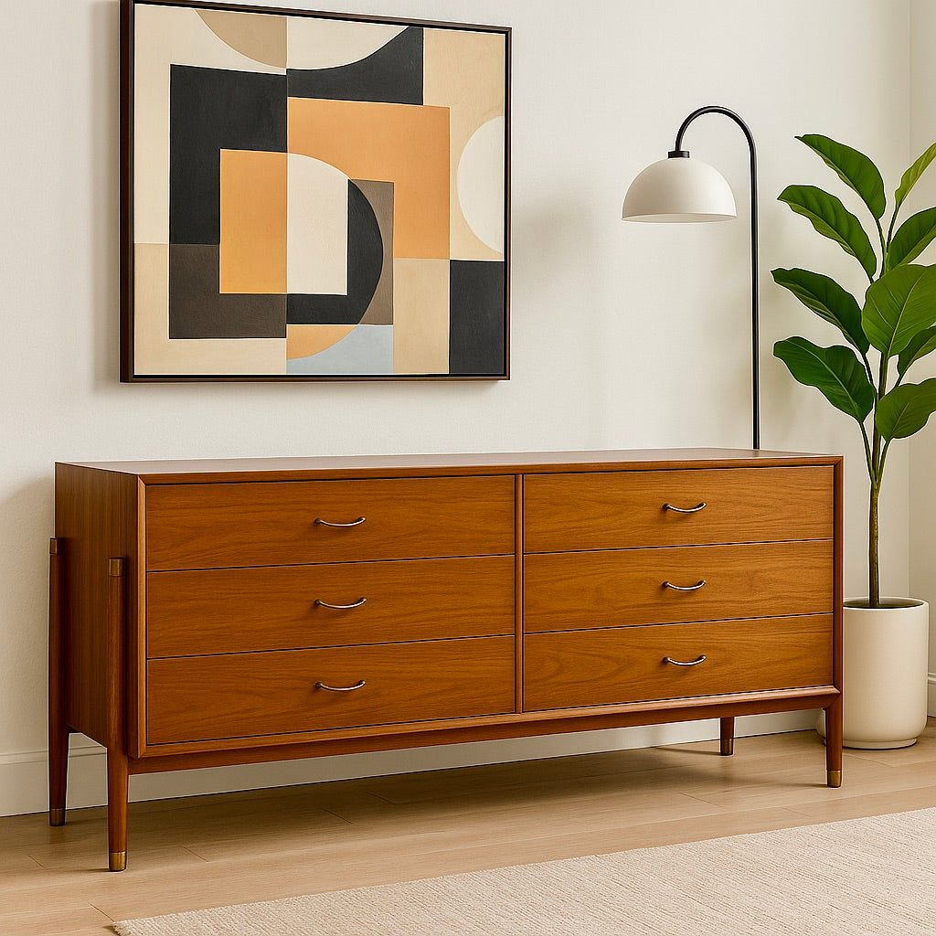 Mid Century MODERN Walnut Long DRESSER / CREDENZA manner of Dunbar, c. 1960's