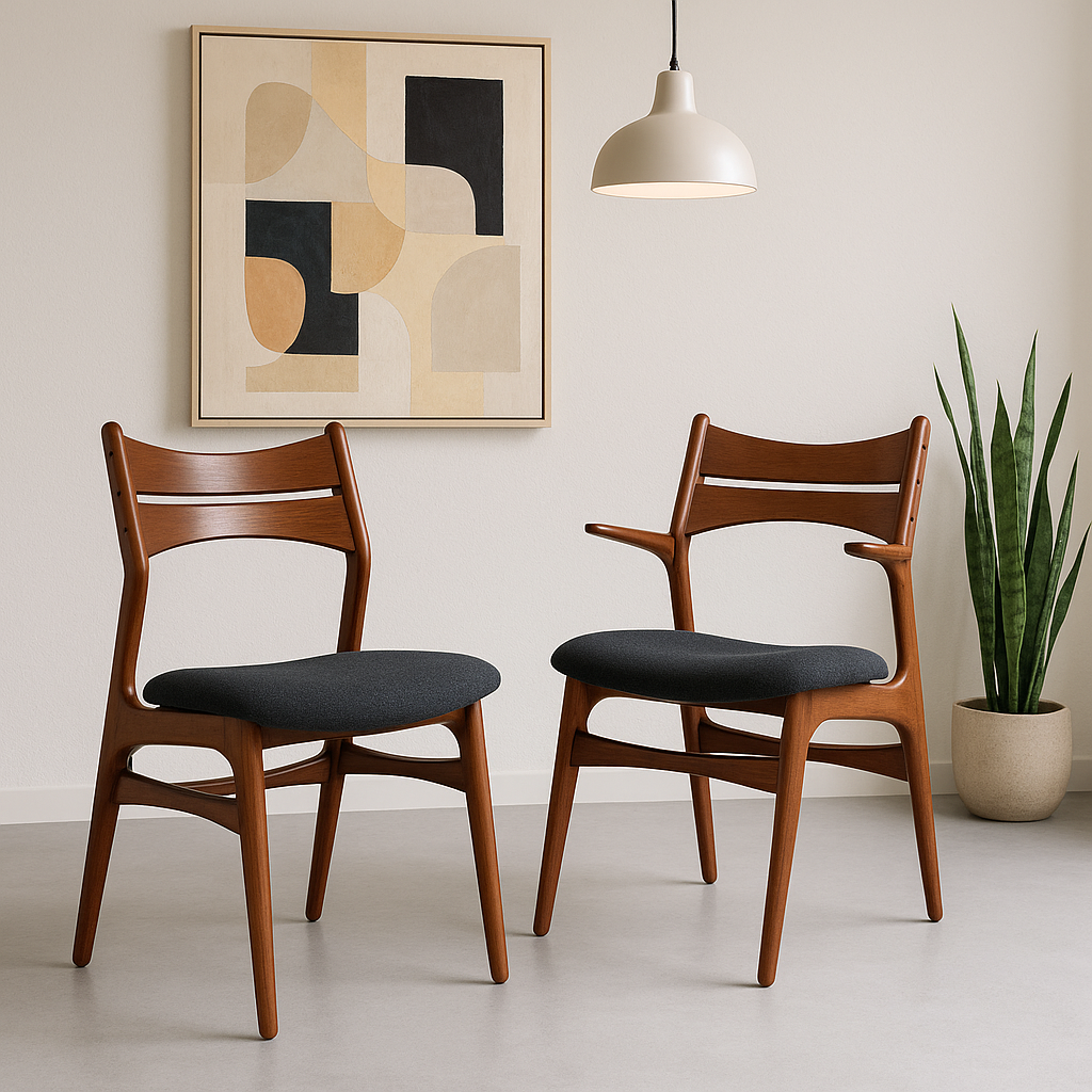 Mid Century MODERN Pair of Teak DINING CHAIR by Erik Buch for Christian Christiansen