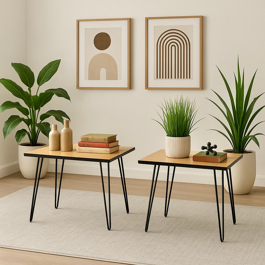 Mid Century Modern Side Tables on Hairpin Legs, a Pair, c. 1960's