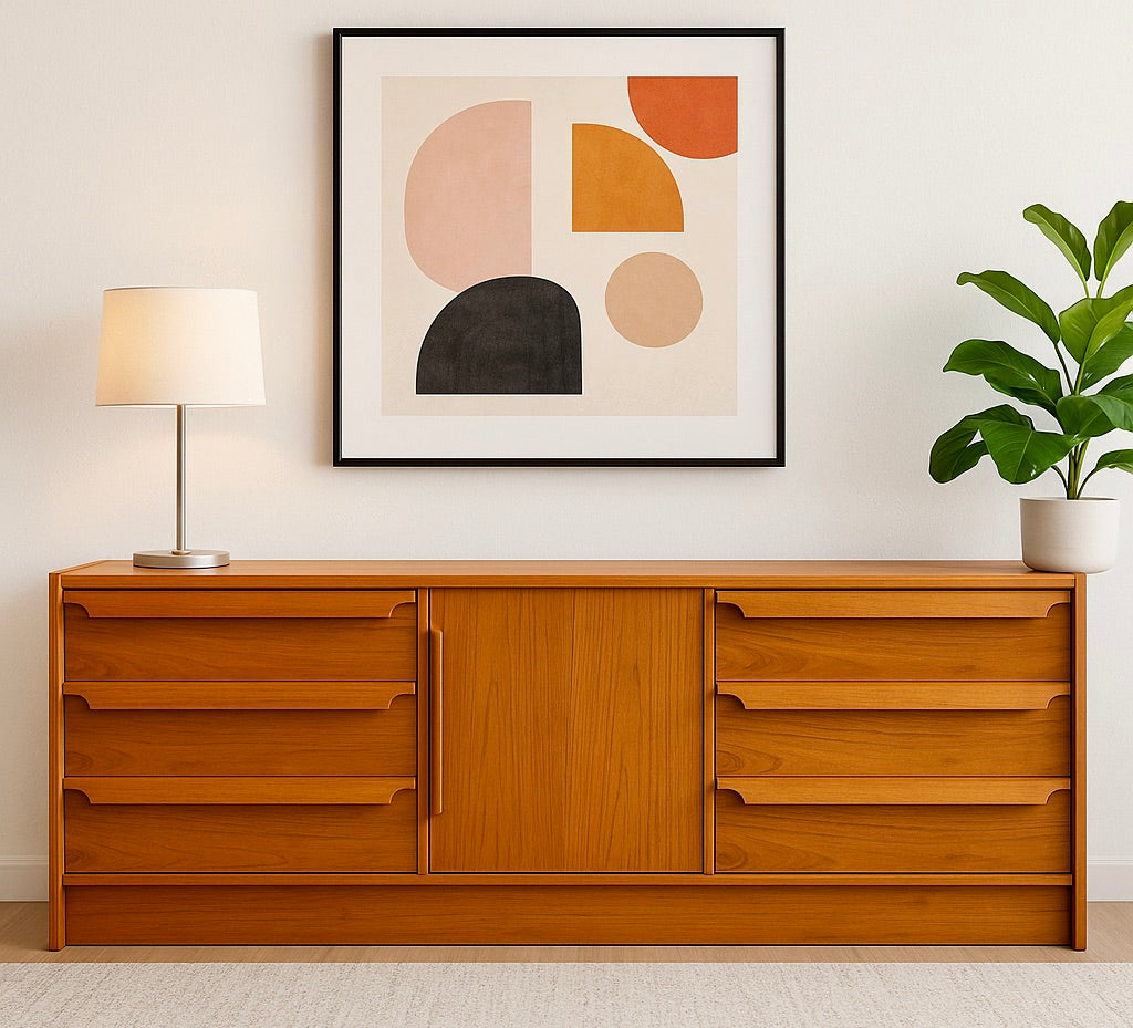 SCULPTED Mid Century MODERN Danish Teak CREDENZA / Long