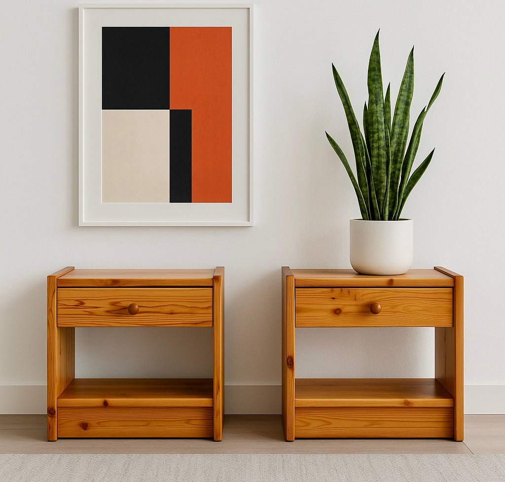 Pair of SWEDISH Mid Century MODERN Pine NIGHTSTANDS, c. 1960's
