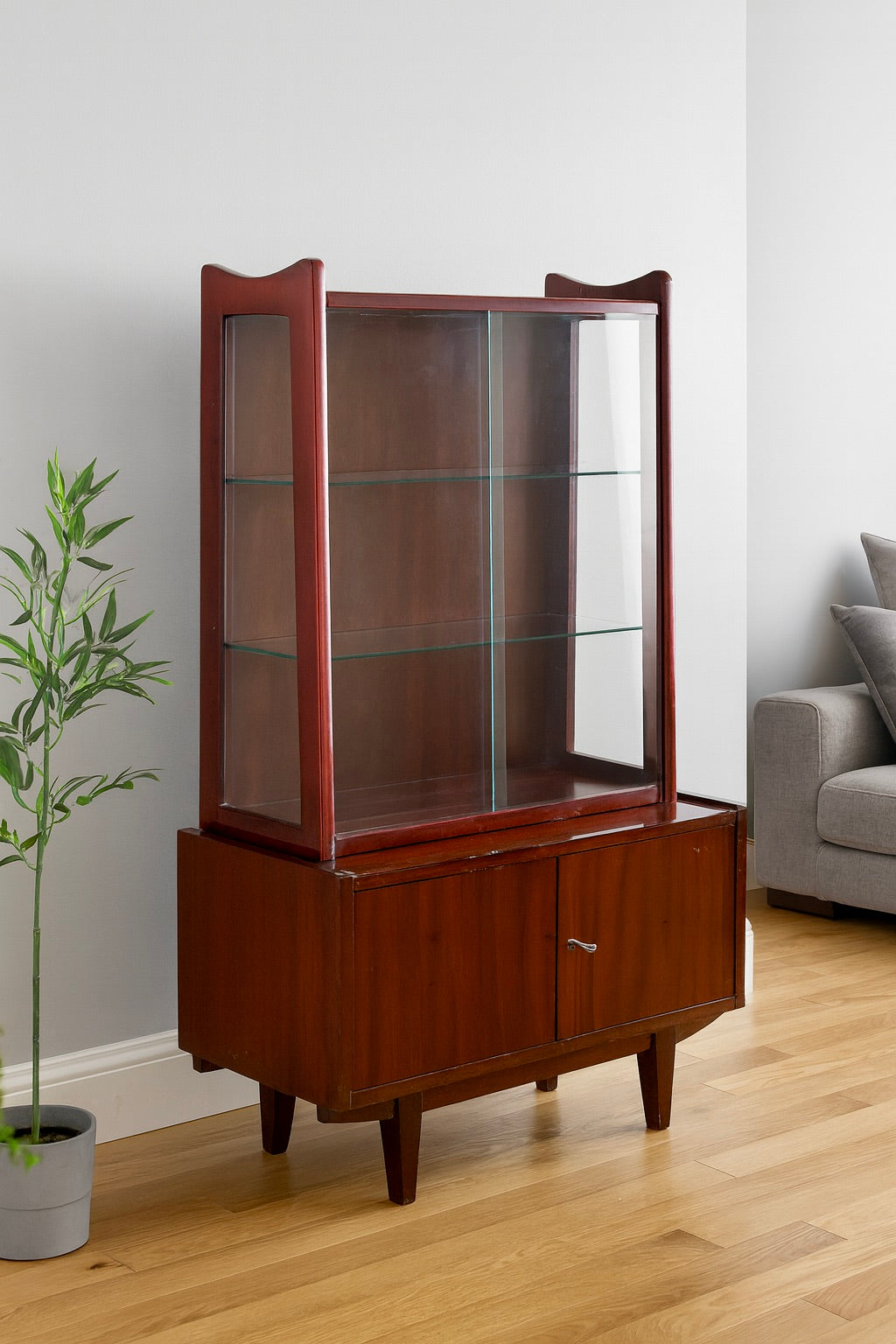 Mid Century Modern China Cabinet / BOOKCASE by Rajmund Halas for Jarocinska, Made in Poland, c. 1960’s.