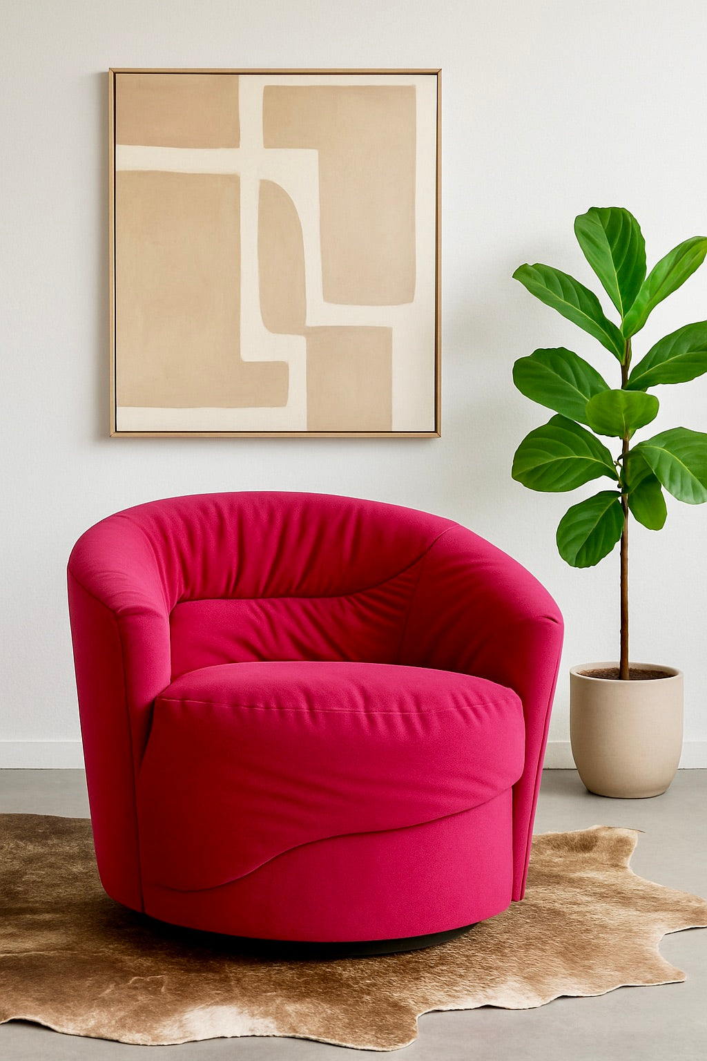 POSTMODERN Pink Swivel Lounge Chair / ARMCHAIR in the style of Vladimir Kagan, c. 1980's