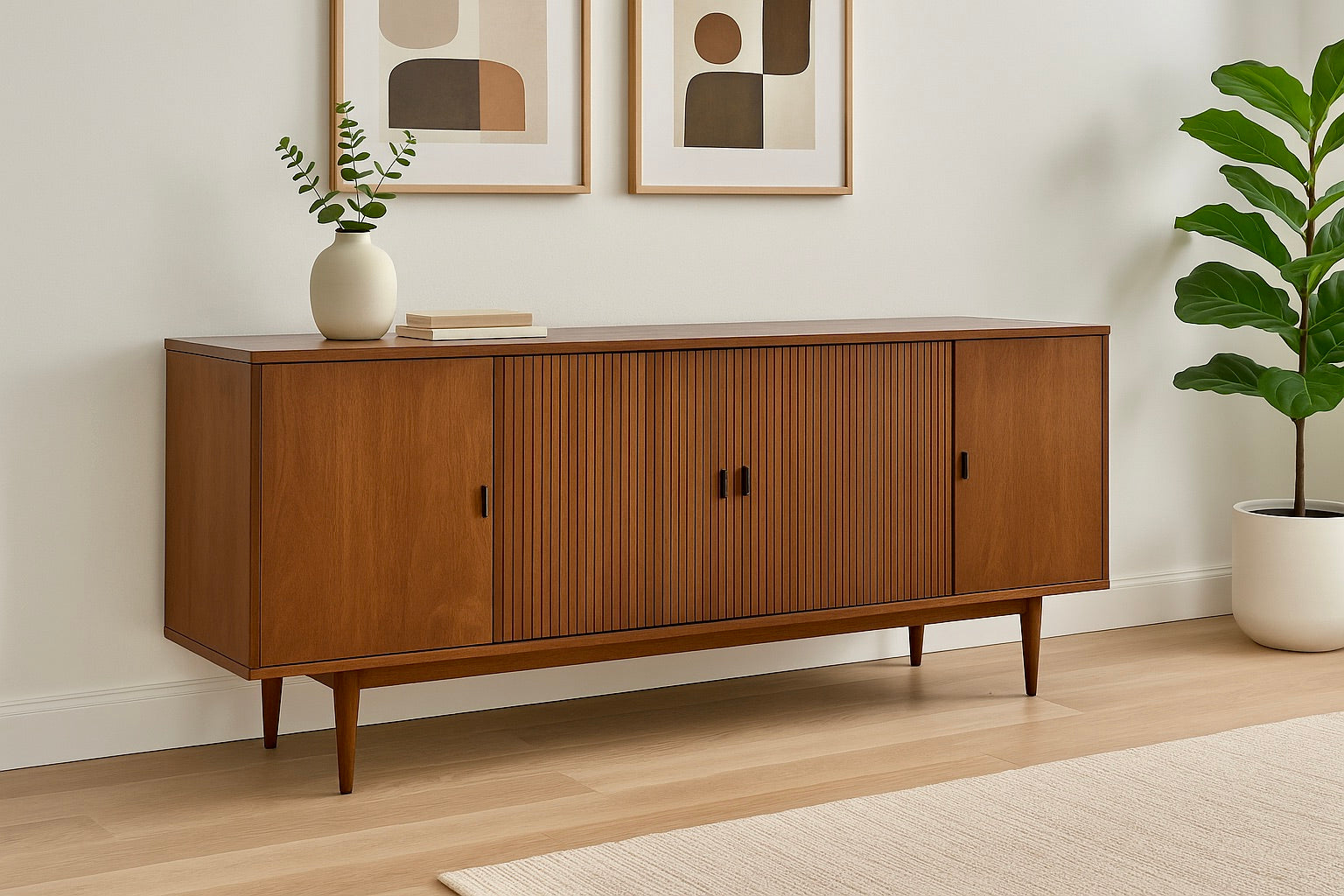 EXTRA LONG Mid Century MODERN Tambour Door Garrard STEREO Cabinet / CREDENZA, c. 1960’s