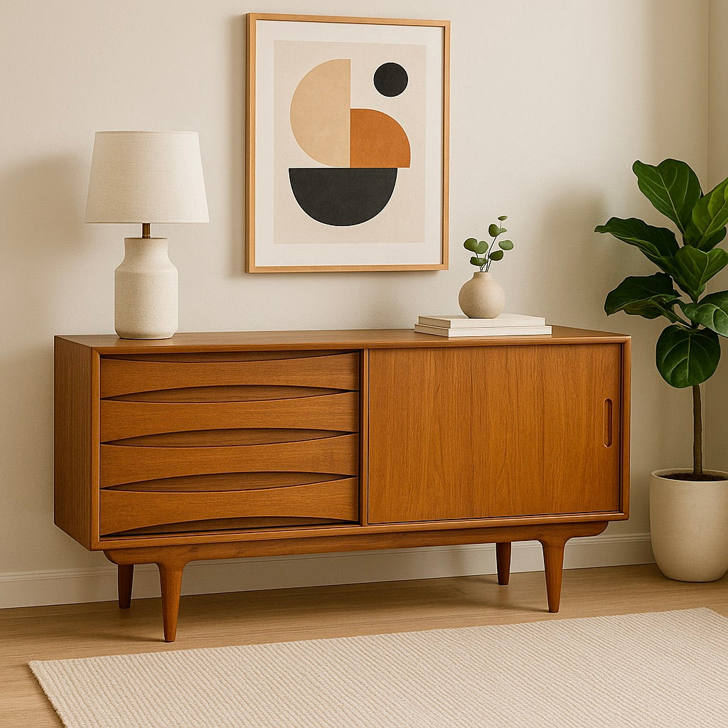 Apartment Sized Mid Century MODERN styled SCULPTURAL CREDENZA / Media Stand / Sideboard