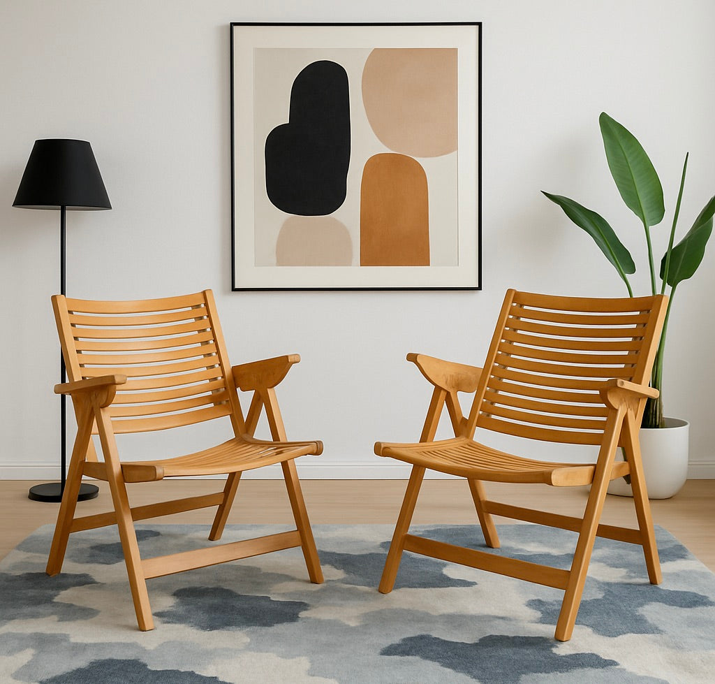 PAIR of Mid Century Modern "REX" Folding Lounge CHAIRS designed by Niko Kralj, c. 1960's