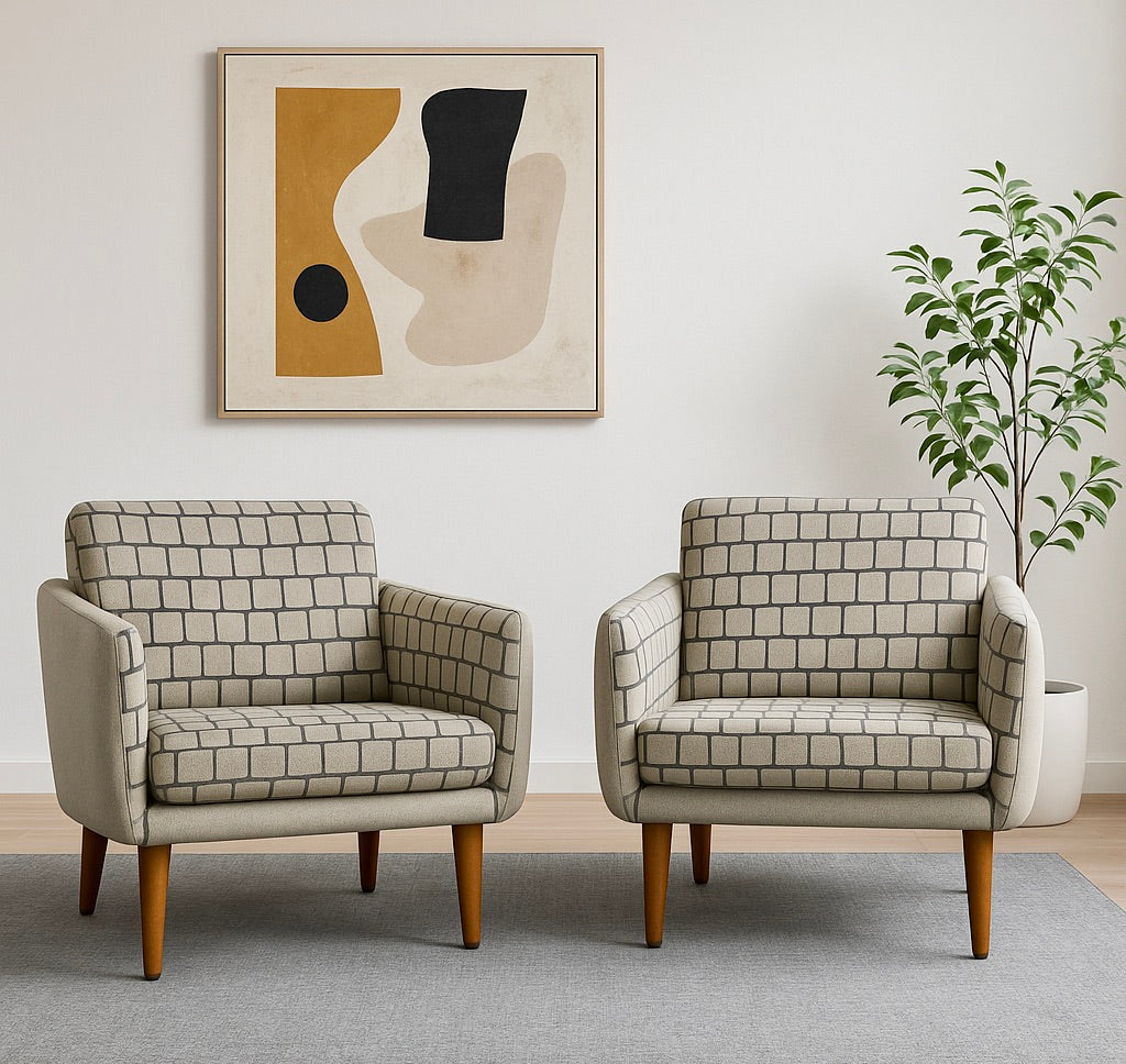 PAIR - Danish Mid Century Modern TEAK + Wool ARMCHAIRS, c. 1960’s