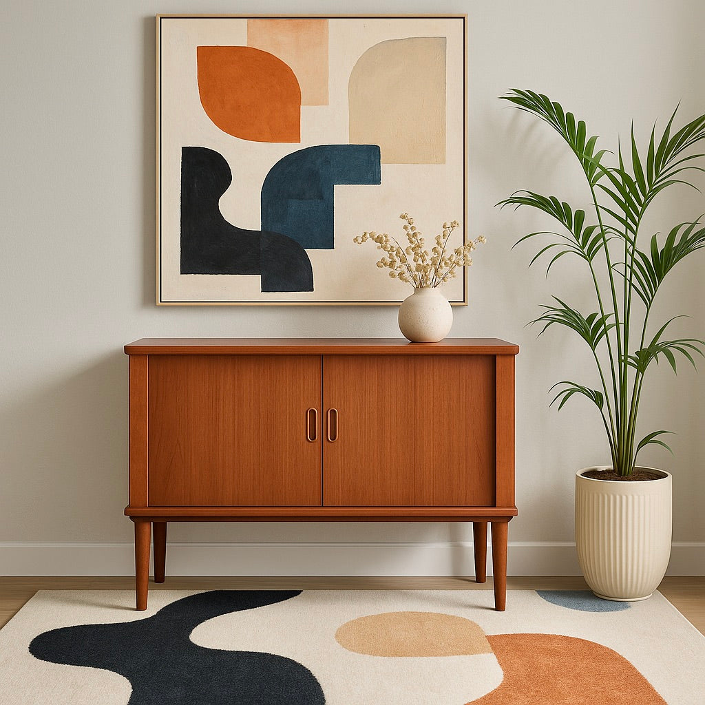 DANISH Mid Century MODERN Tambour Door Jr. Credenza / Vinyl Record STORAGE Cabinet, circa 1960's
