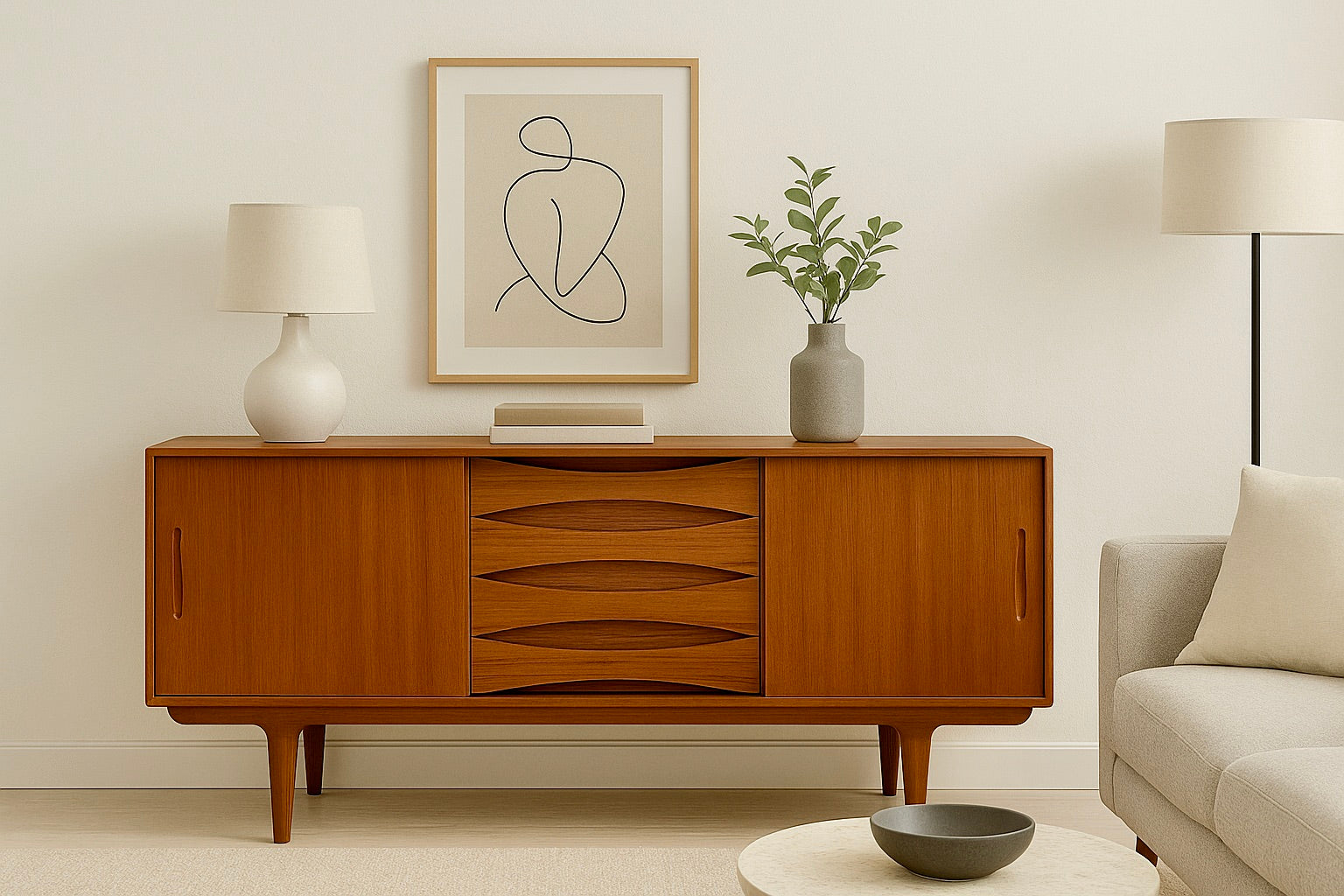 Mid Century MODERN styled Teak CREDENZA | Scandinavian Media Console | Handmade Reclaimed SIDEBOARD
