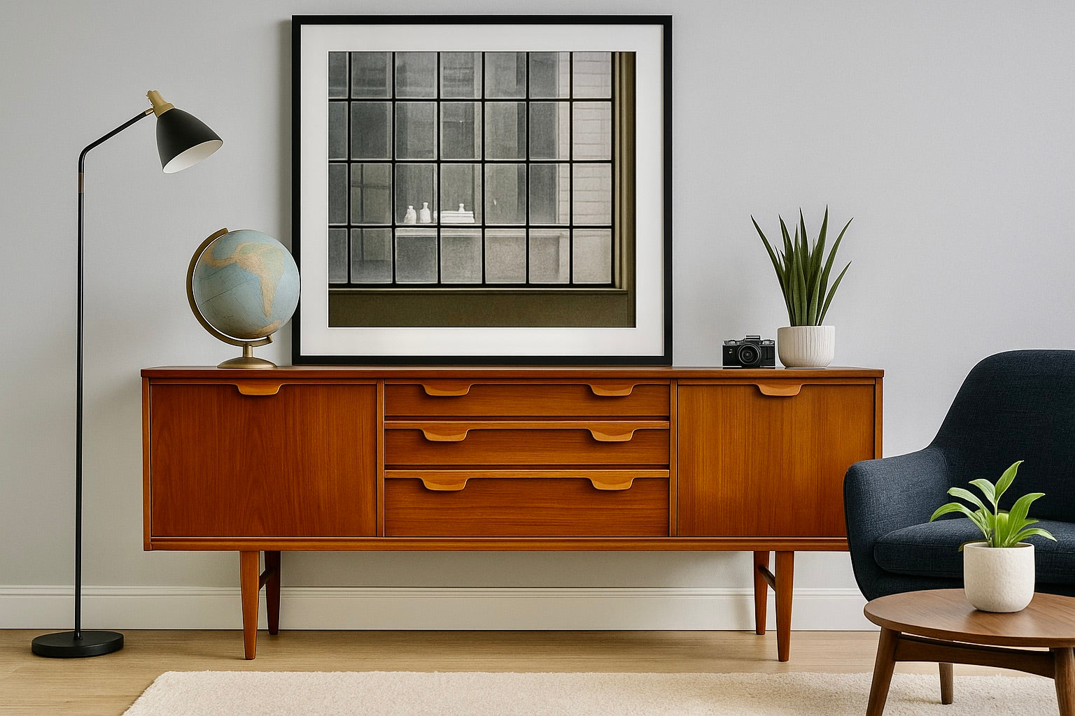 Mid Century Modern Danish Teak Credenza / Media Console – 1960s Vintage