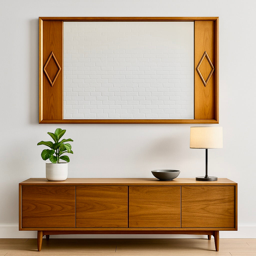 HUGE Mid Century Modern Walnut Diamond MIRROR by Albert Parvin, c. 1960's