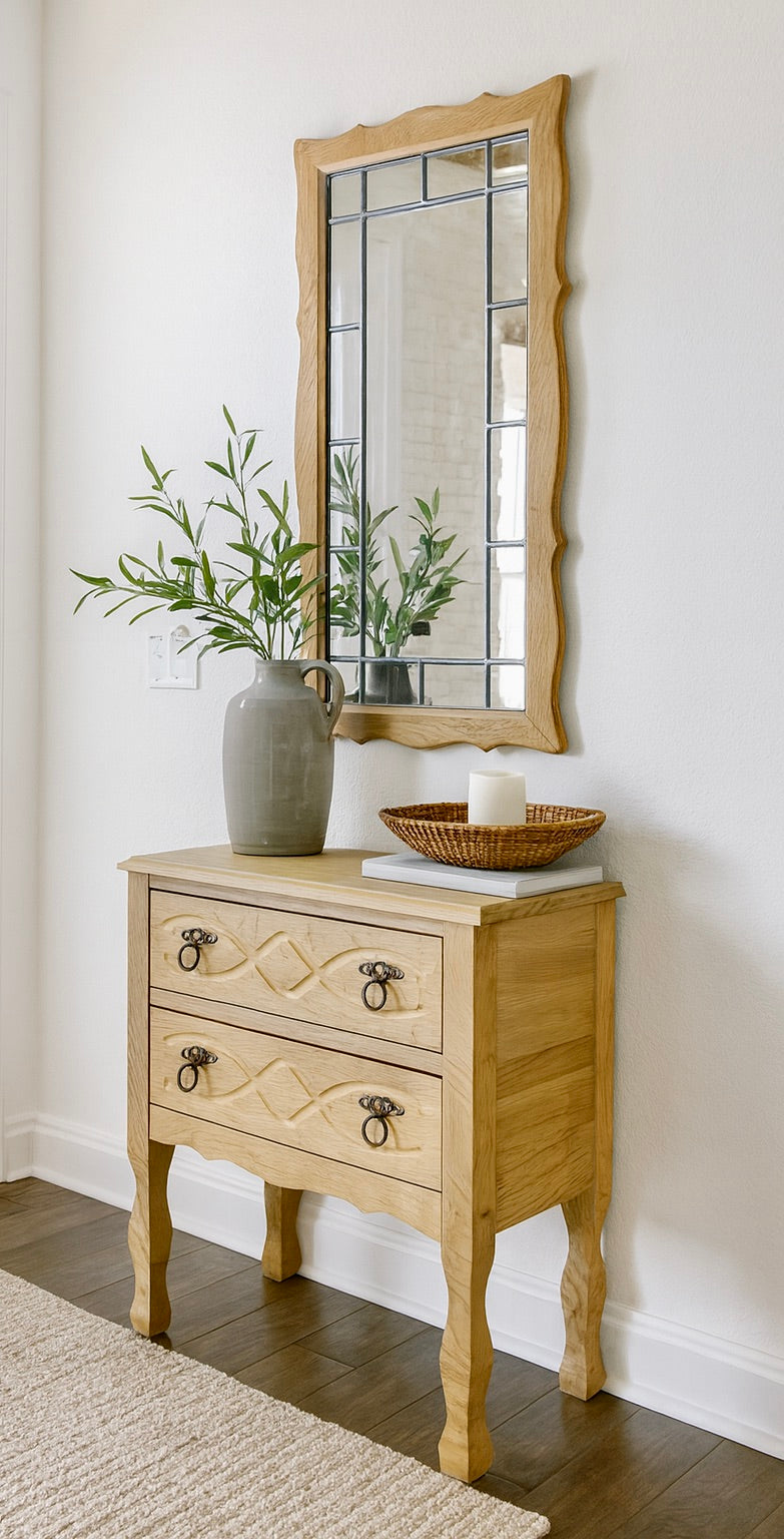 Mid Century Modern OAK Entryway / Hall CABINET + MIRROR Set attributed to Henning Kjaernulf
