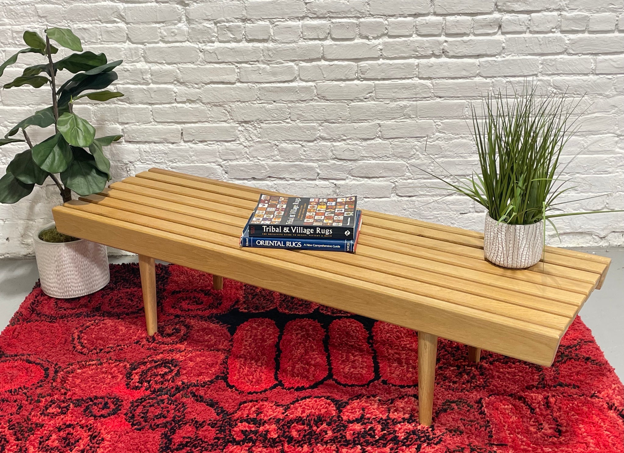Mid Century Modern styled HANDMADE Oak SLAT Bench / Coffee Table