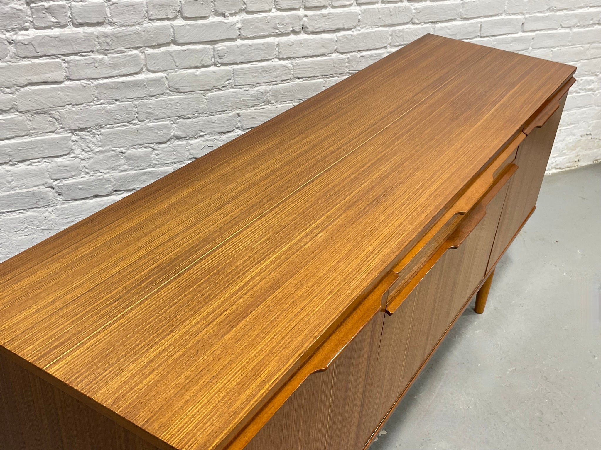 Mid Century Modern Zebrawood Sideboard / Credenza | Drop Front Bar