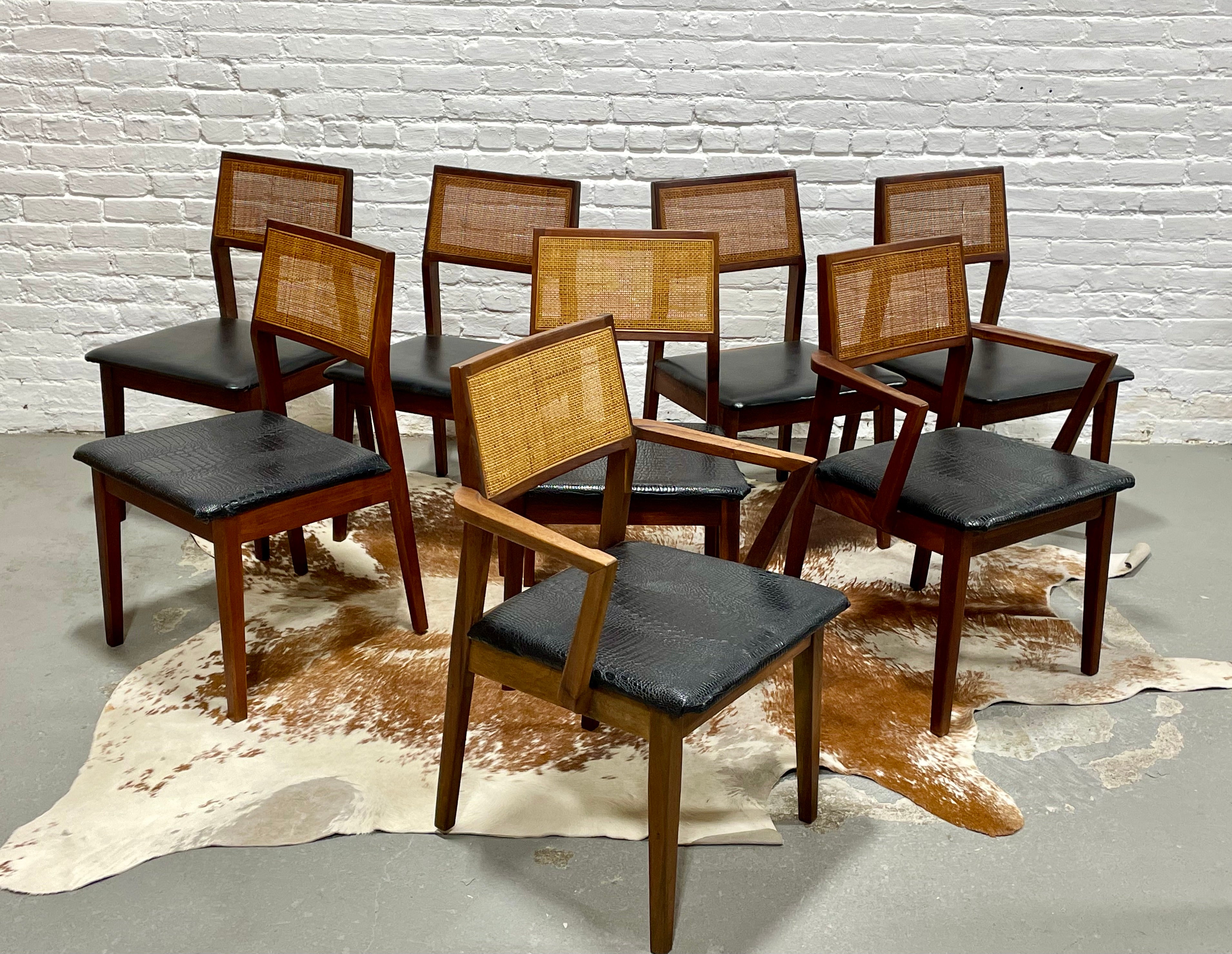 WALNUT Mid Century Modern CANED Dining CHAIRS, Set of EIGHT