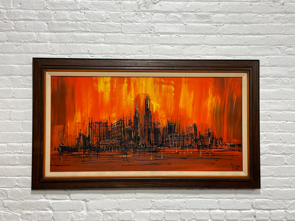 MID-CENTURY MODERN アート作品満載です。 LARGE Original Mid Century MODERN Skyline Framed ARTWORK by
