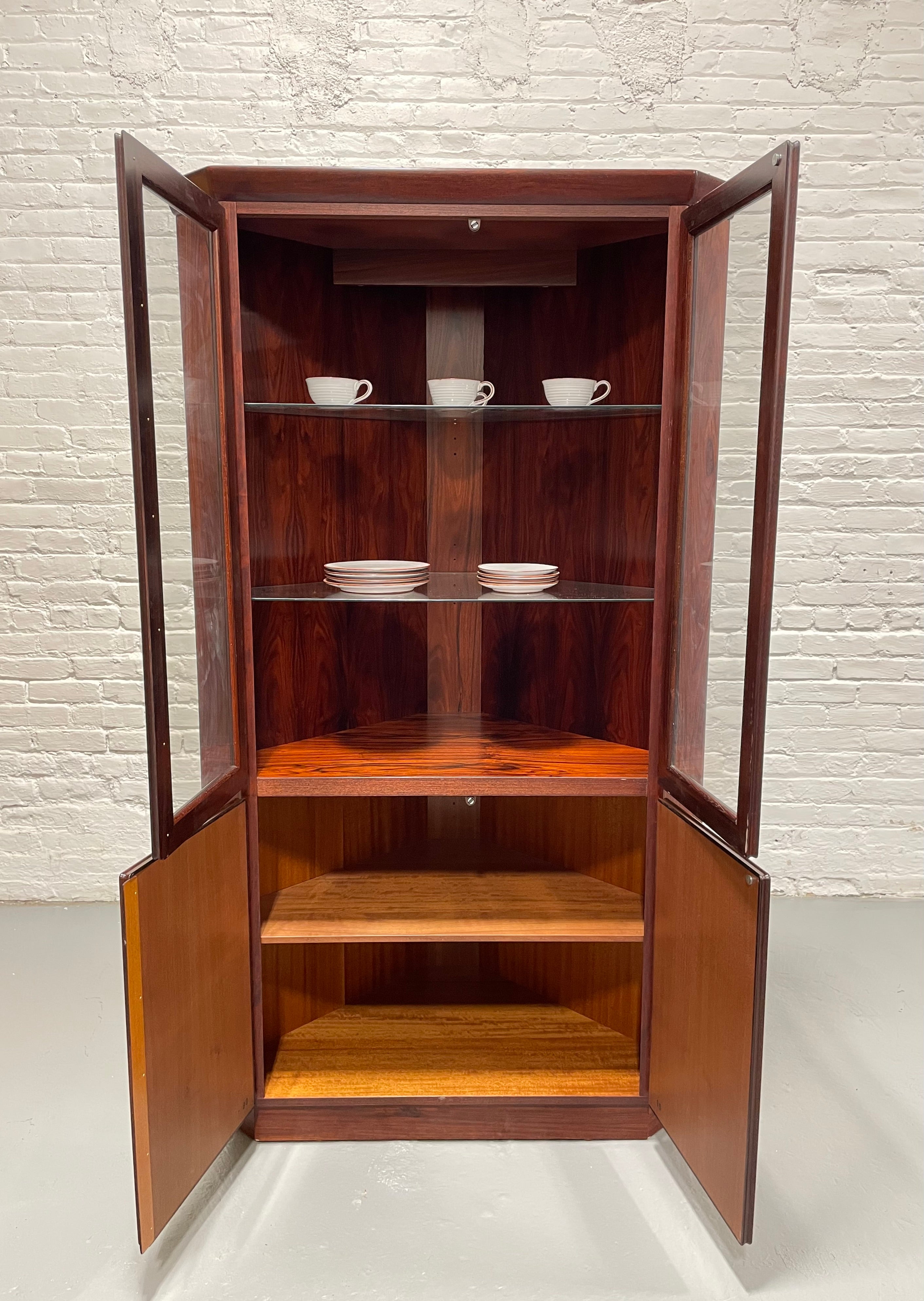 DANISH Mid Century Modern TEAK CORNER Bookcase / China Cabinet by Skovby, Made in Denmark