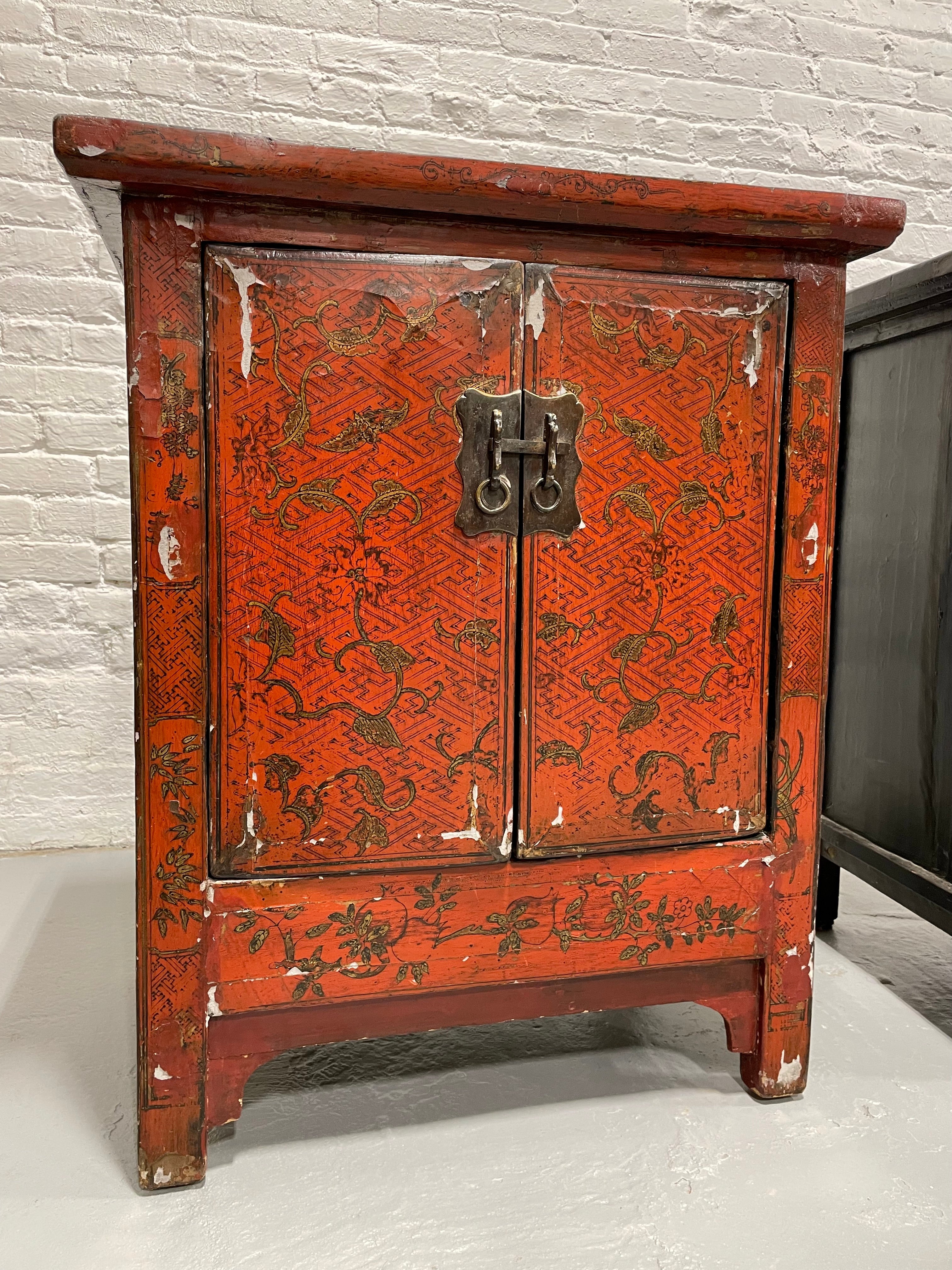 Antique Red Lacquer Chinese "Marriage Cabinets" STORAGE CHESTS