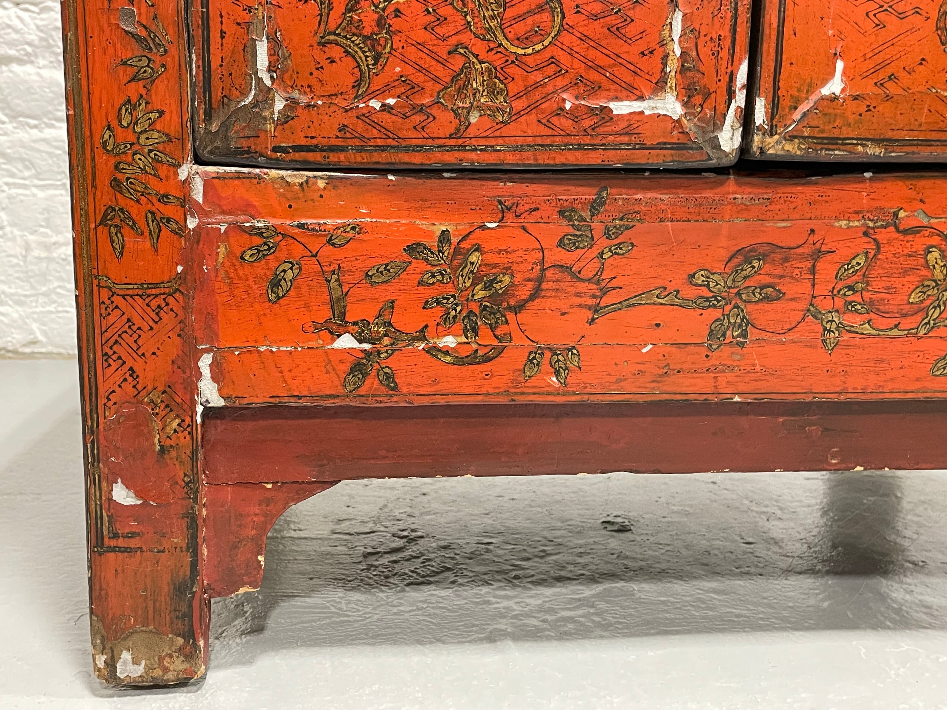 Antique Red Lacquer Chinese "Marriage Cabinets" STORAGE CHESTS
